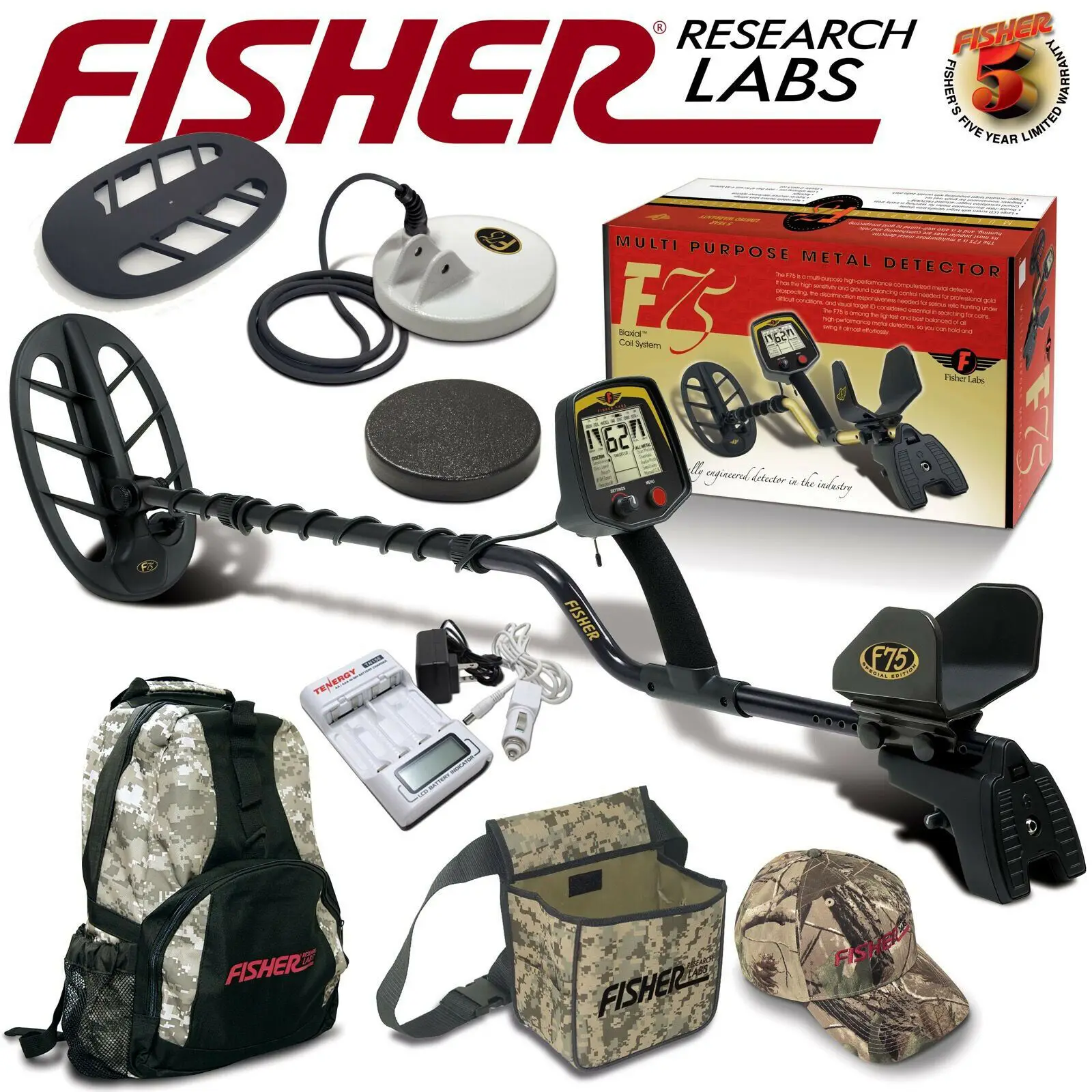 
NEW Fisher F75 LTD Black Metal Detector Bundle 