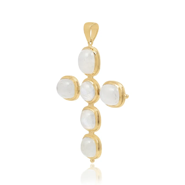 Оптовая продажа настоящий позолоченный натуральный камень 925 стерлингового серебра радуга лунный крест подвеска ювелирные изделия