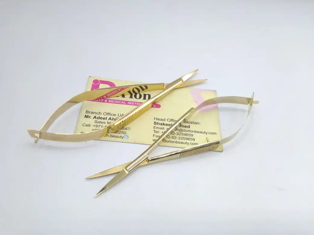 Custom Gold Plated Micro Spring Scissors Japanese Stainless Steel Eyebrow Tweezers Set Private Label