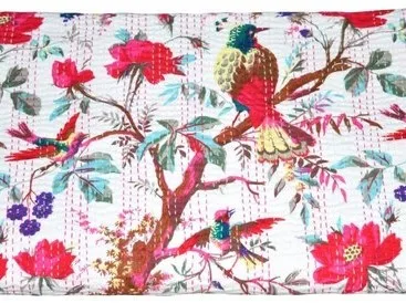 Indian handmade bird print kantha quilt bedspread wholesale price factory rate quilts cotton fabric