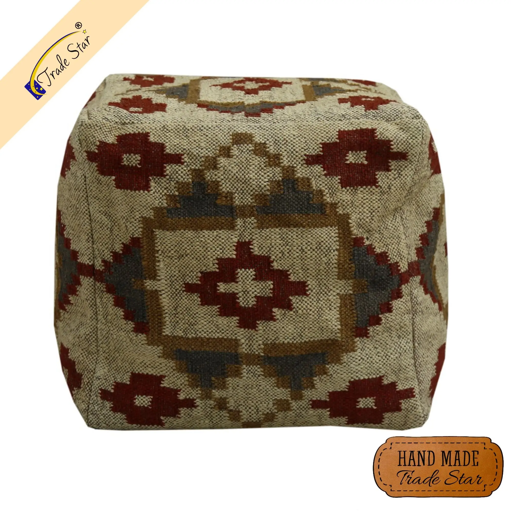 Kilim Ottoman Pouf Cover Handwoven Sitting Puff Case Jute Wool Footstool Cover Handmade Kelim Pouffe Cover
