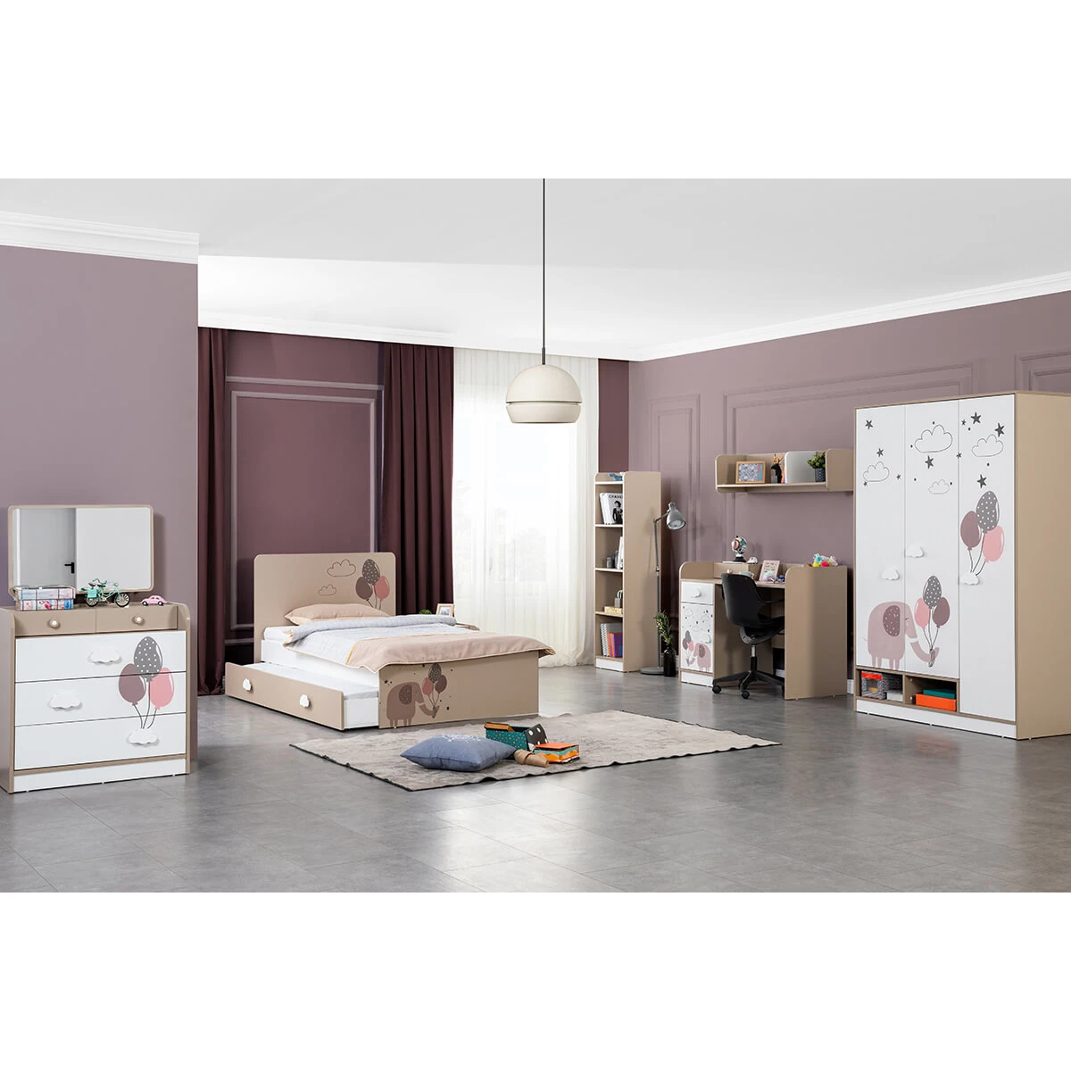 Economic Cheap Kid Teen Bedroom Furniture Set Natural Modern Functional Hygienic Wardrobe Study Desk (ider Jungle teen room)