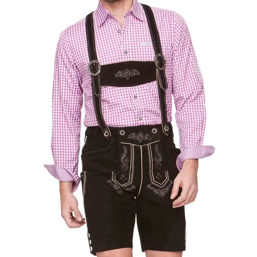 Баварские коричневые брюки с длинным ремешком охотничьи кожаные Октоберфест (немецкая одежда Баварская)