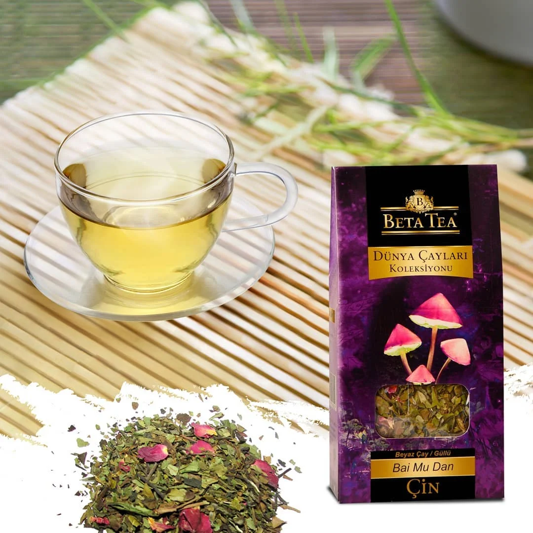 White Tea with Rose Leaves Beta World Teas Collection Bai Mu Dan Tea 50 grams (China) Rose Scented White Tea