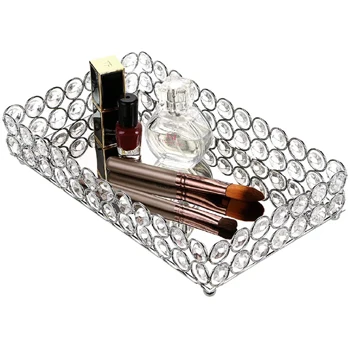 Crystal Cosmetic Makeup Tray, Mirrored Vanity Jewelry Decorative Tray Organizer for Perfume, Toiletries Home Dec BY KSN