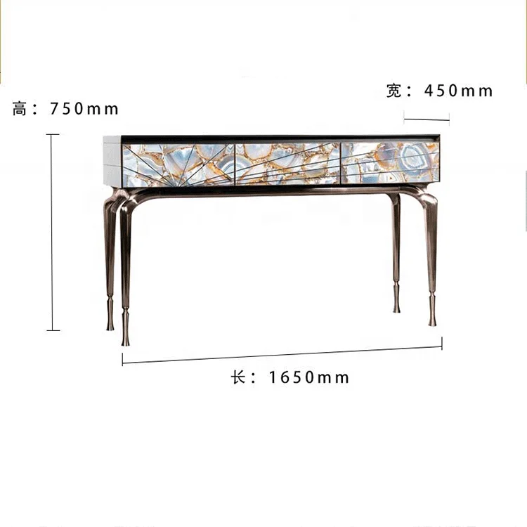 Modern luxury agate stone stainless steel console table Vissionaire style rose gold champaign gold living room console tables