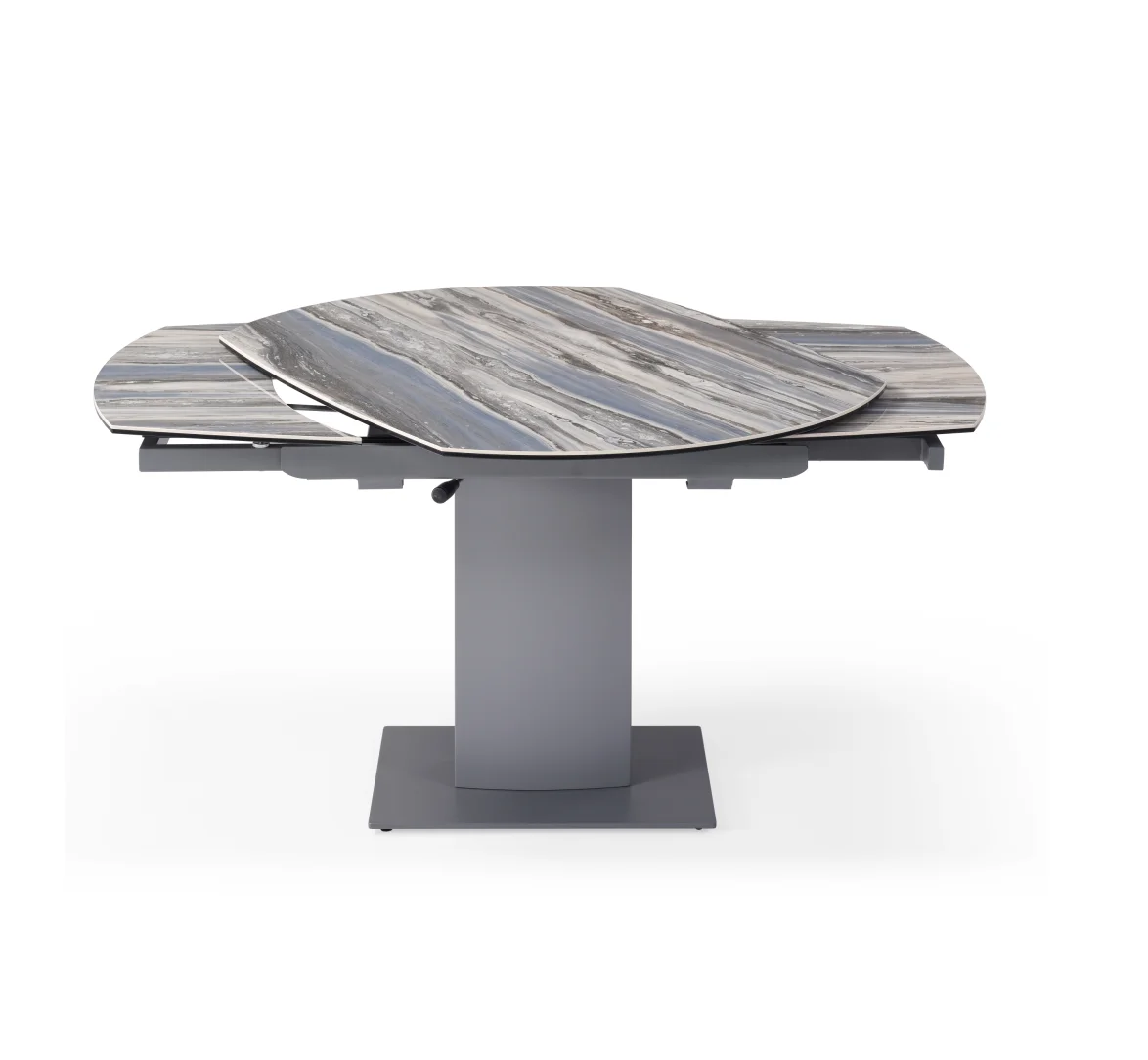 Sintered Stone Home Furniture Black Metal Frame Folded Modern Contemporary Rectangular Extension Dining Table