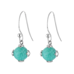 925 Sterling Silver Jewelry Rhodium Plated Snowflake Amazonite Stone Earrings Silver Hook Hoop Earrings For Women