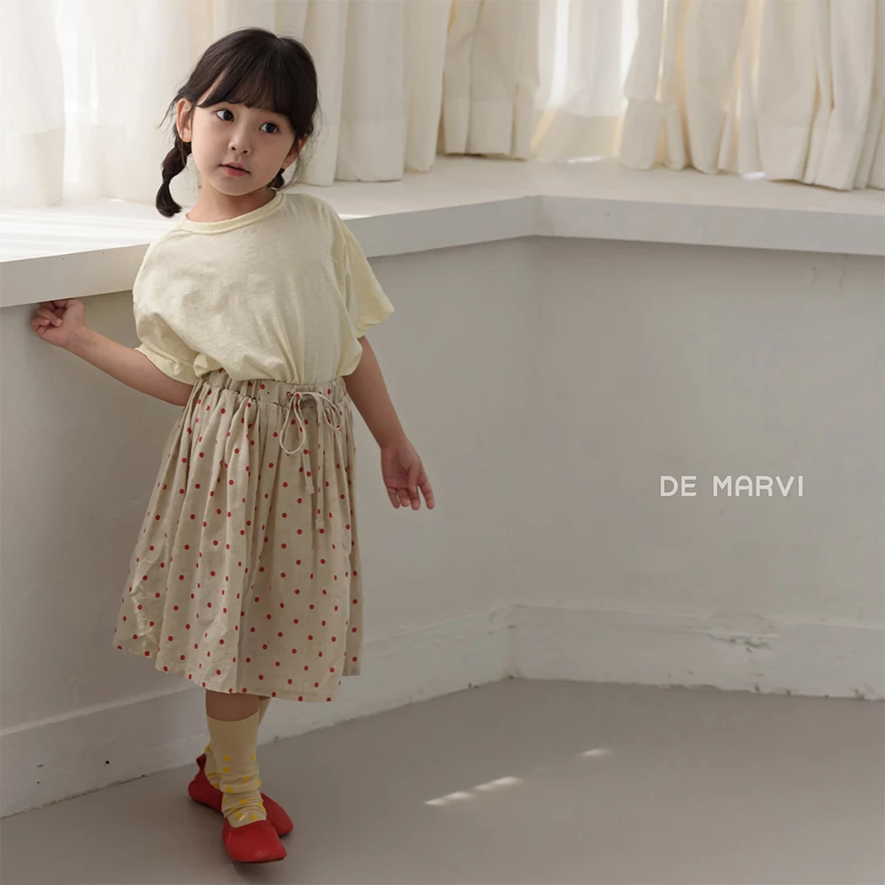 DE MARVI Kids Toddler Linen Tencel Dots A-line String Casual Skirts Girls Summer Fashion Wholesale Korean Manufacturer MADE IN K