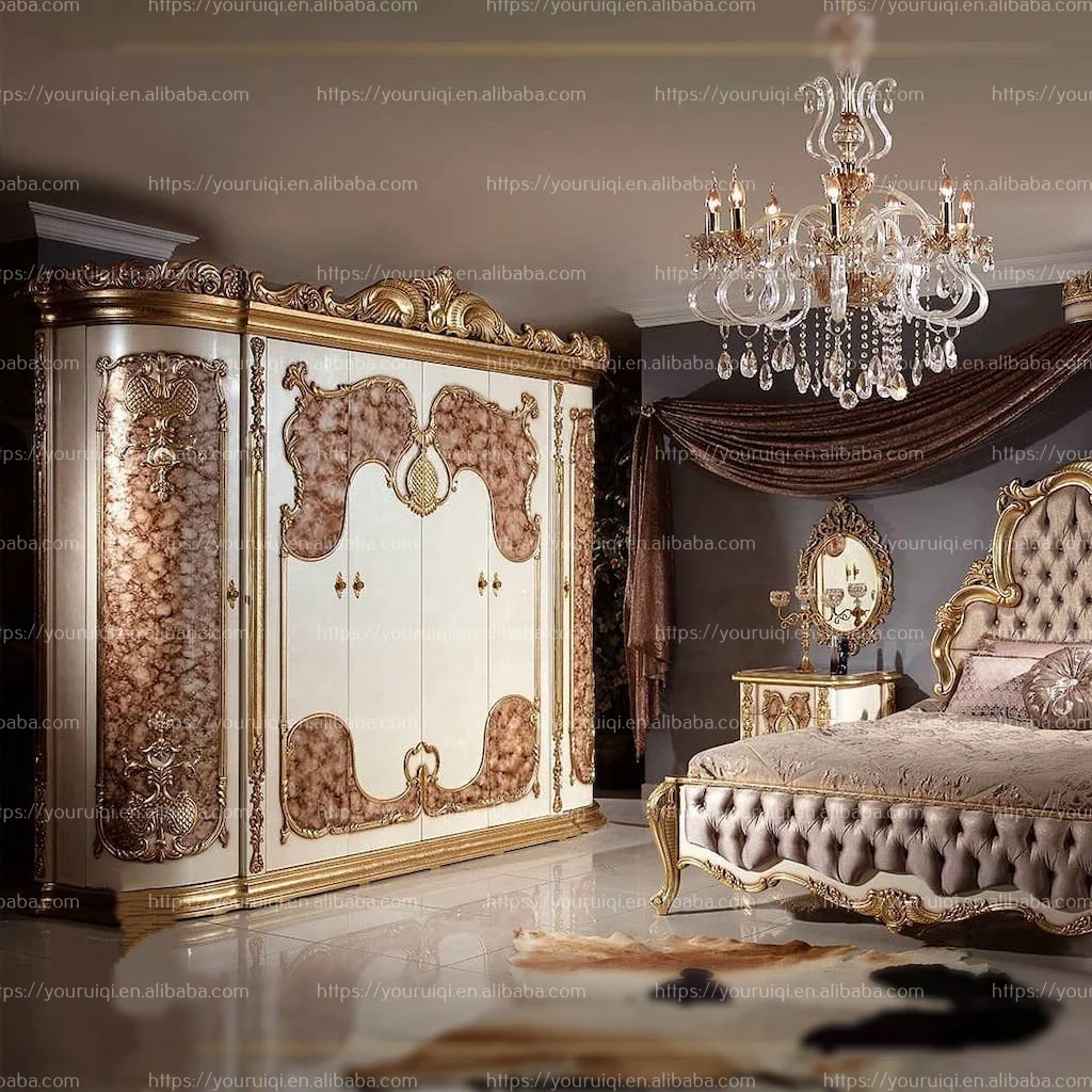 Высококачественная мебель ручной работы из цельной древесины королевская европейская для спальни Резная Кровать