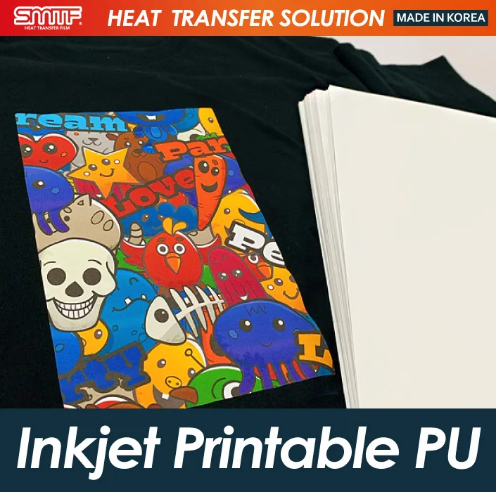 SMTF Inkjet Printable PU (Dark) HTV Heat Transfer Vinyl for garments and easy weeding, Assorted colors made in Korea