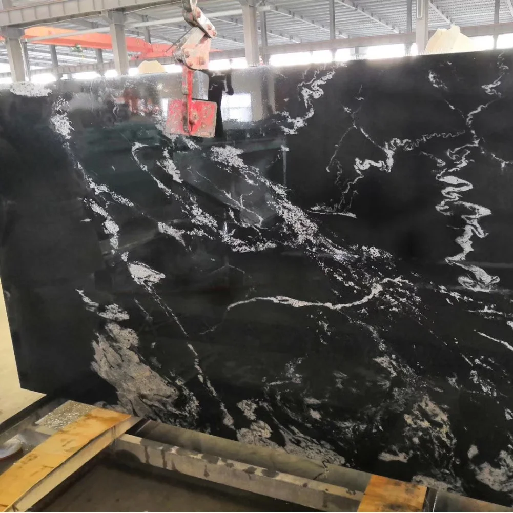 Natural Stone Marble Slab Table Top Everest Black Marble Slab for Bathroom