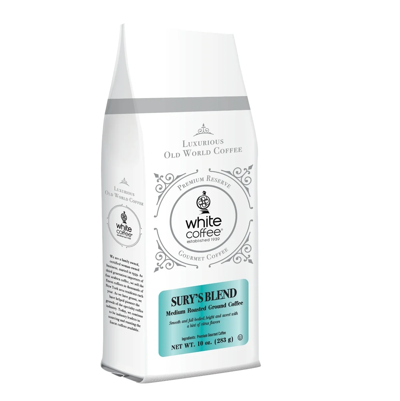 
White Coffee Roasted Ground Coffee 100% Arabica Ground Coffee Chosen with Care. 