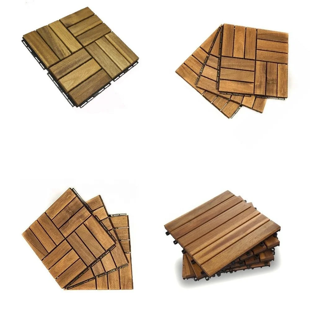 Acacia Wood Interlocking Deck Tiles, Plastic wood composite interlock deck tile or Plastic Decking Flooring Tiles B6493