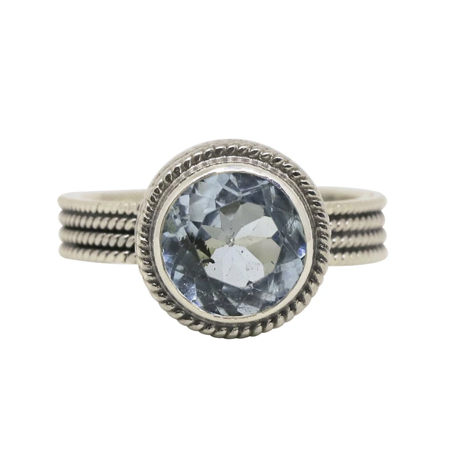 
Round Silver Ring with Blue Topaz 