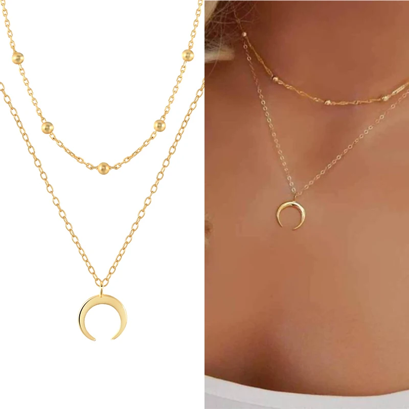 CANNER Women Minimalist Jewelry 18K Gold Plated 925 Sterling Silver Moon Pendant Necklace
