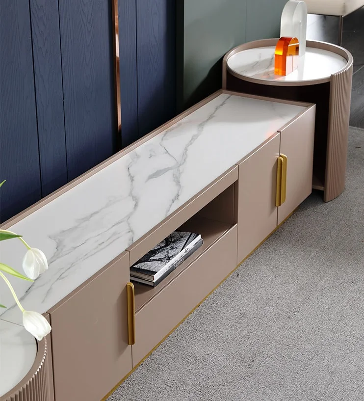 Design Coffee E1 MDF Board Modern Khaki Sintered Stone Top VERONA TV Console Cabinet With Matching Table And Side table