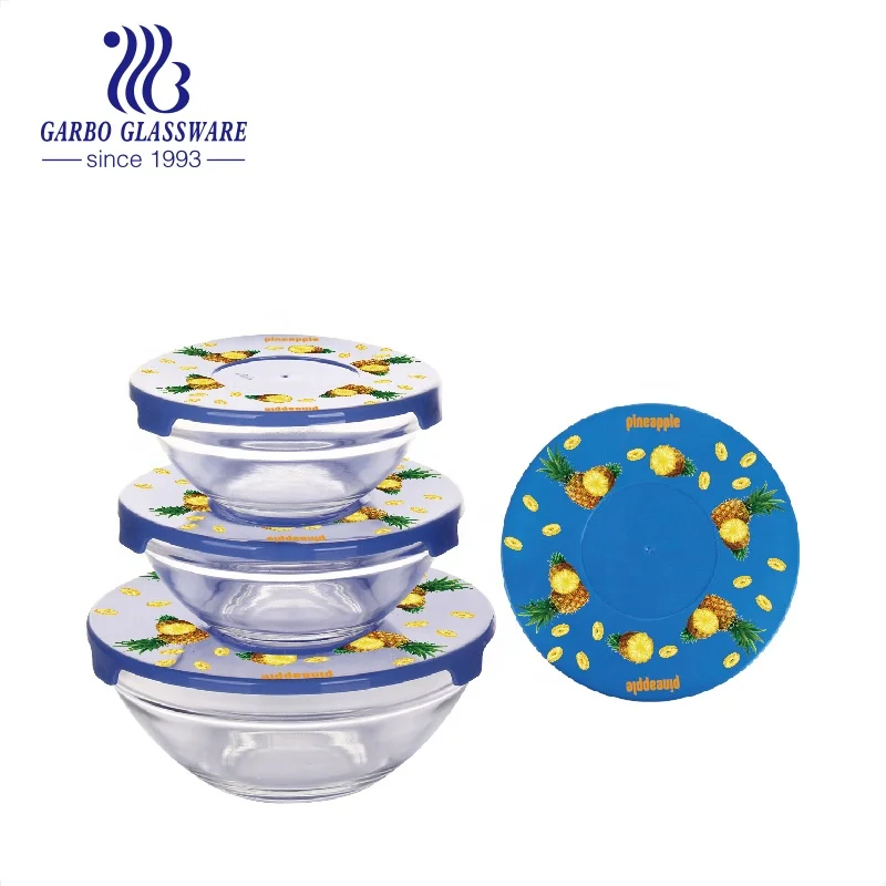 Luxury 5pcs Glass Bowl Set Hot Sale Round Home Decor Clear Heat Resistant With Lid Fruit Salad Food Kitchen Glass Bowl Cookware