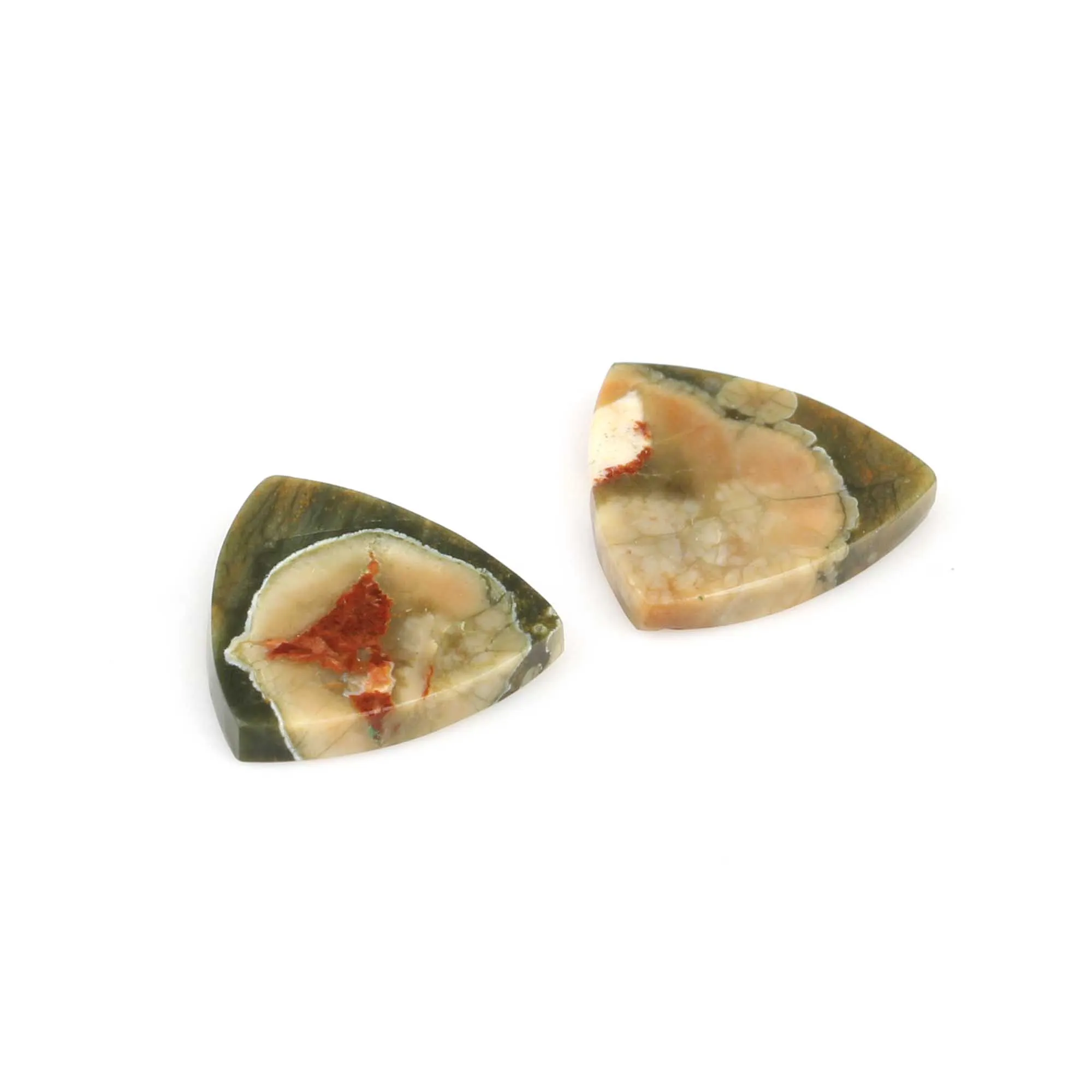 Высококачественная Натуральная Зеленая риолитовая яшма для тропических лесов с обеих сторон плоская форма триллиона свободный драгоценный камень изготовления сережек