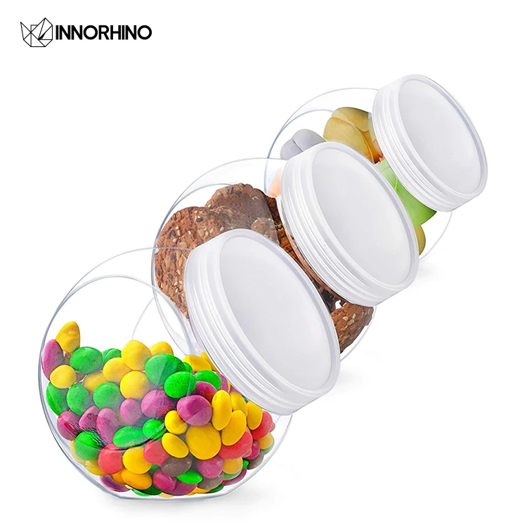 Food Grade HDPE PET Ball Shape Jar Empty Storage Container Round Clear Plastic Jars with Aluminum Lids