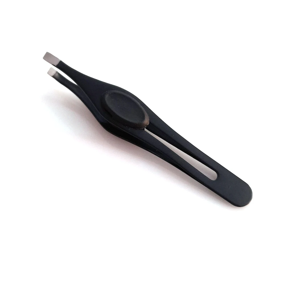 Custom private label black stainless steel slanted eyebrow tweezers for cosmetic Factory wholesale of OEM/ODM