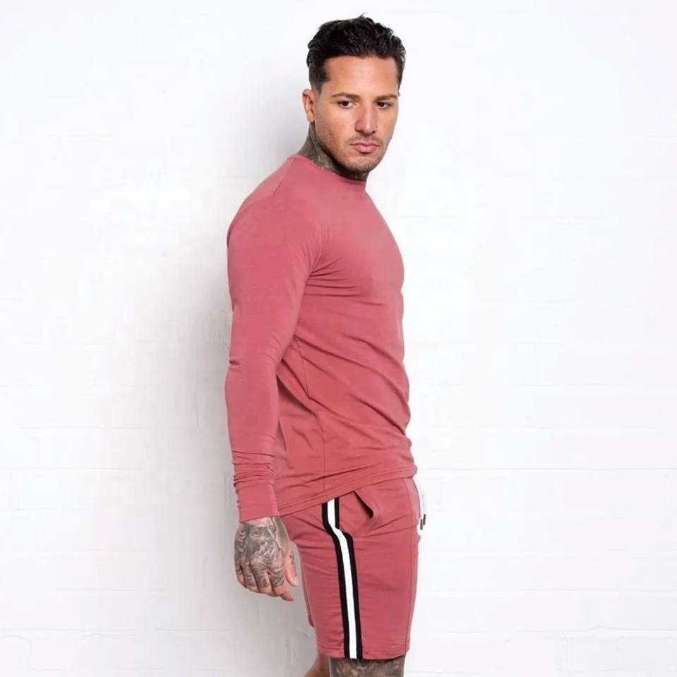 Custom Shorts and Shirts 100% Cotton Men Twin Set Long Sleeve t shirt and Short Sets New Arrival Short Two Piece Sets For Sale