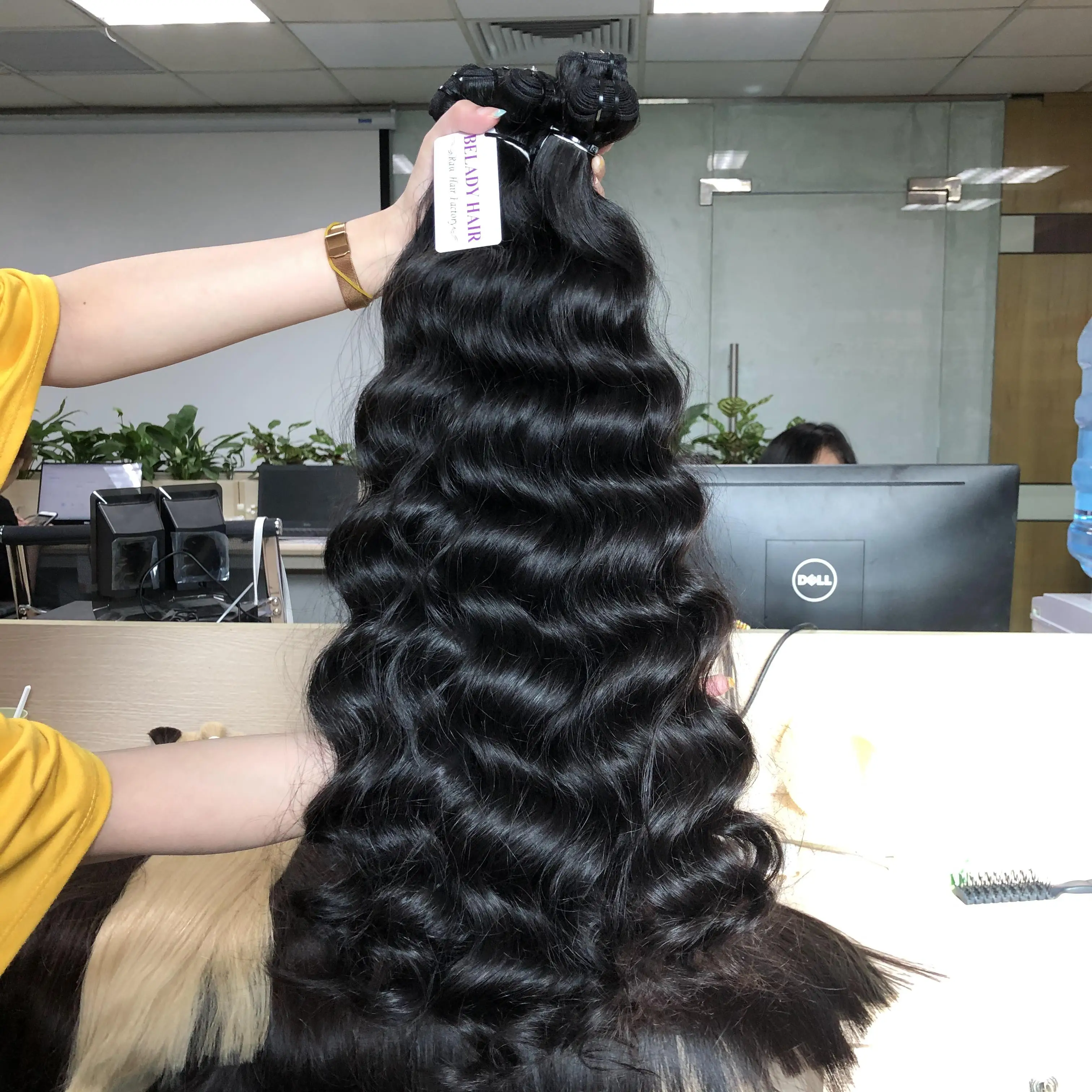 Cambodian human hair extension hair bouncy wave, unprocessed raw remy Cambodian wavy hair extensions