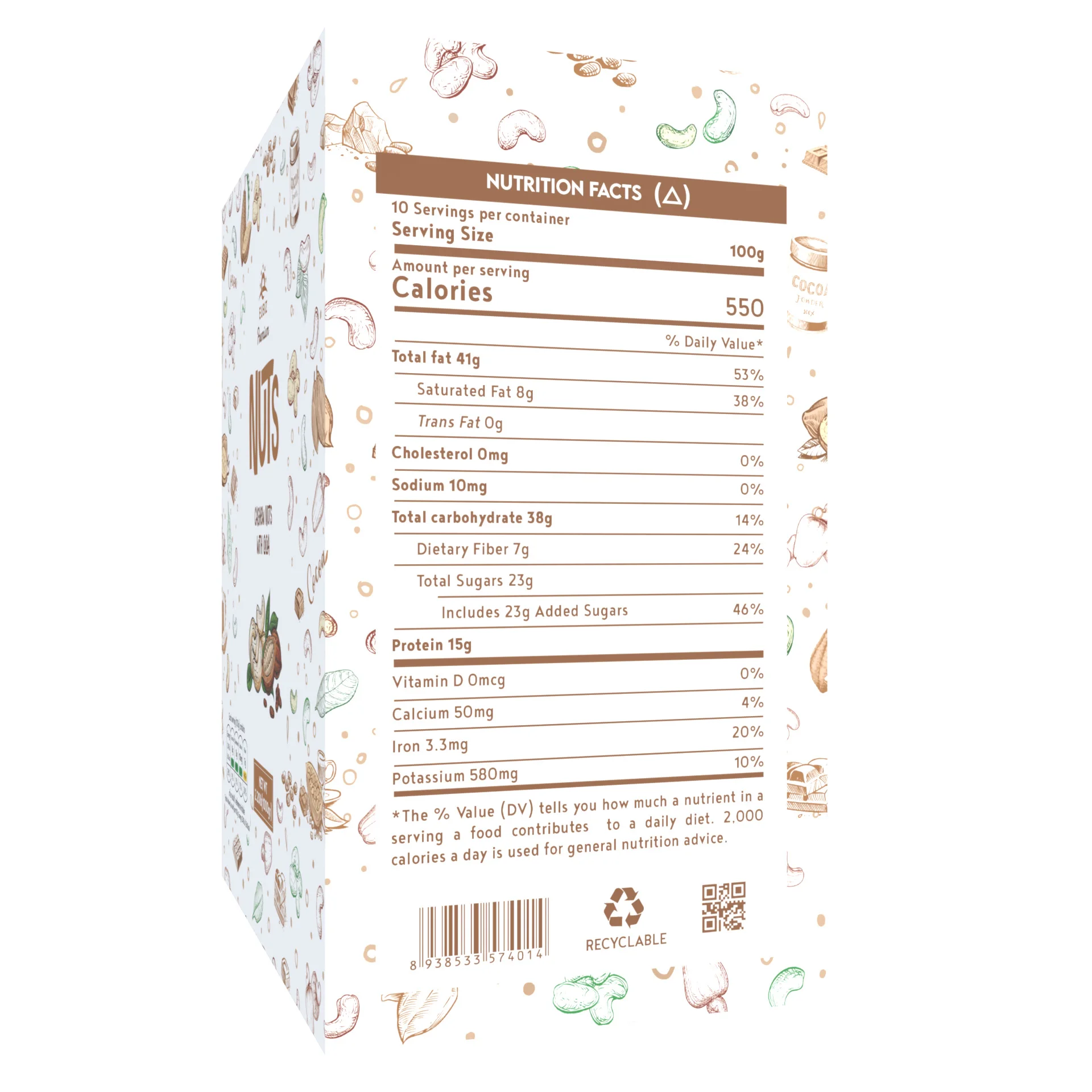 EUBIZ-орехи кешью-Аромат: коробка какао (бумага) 1000 г (35 3 унции)-сделано во Вьетнаме-органические закуски для веганов