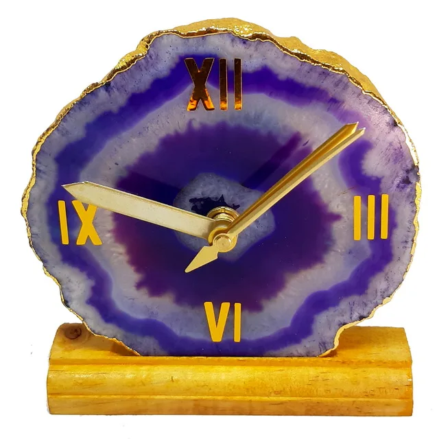 Natural Purple Agate Stone Beautiful Slices Disk Clock For Home Decoration | Agate Clock With Wooden Stand |Buy Jilaniagate