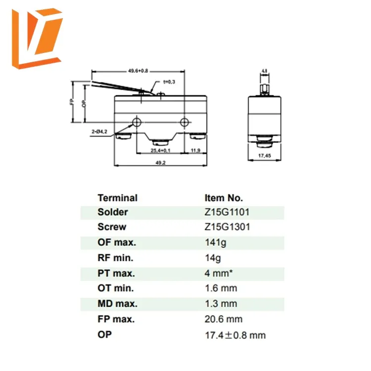 Z15G1301 Шарнирный рычаг концевого выключателя микро с рычагом