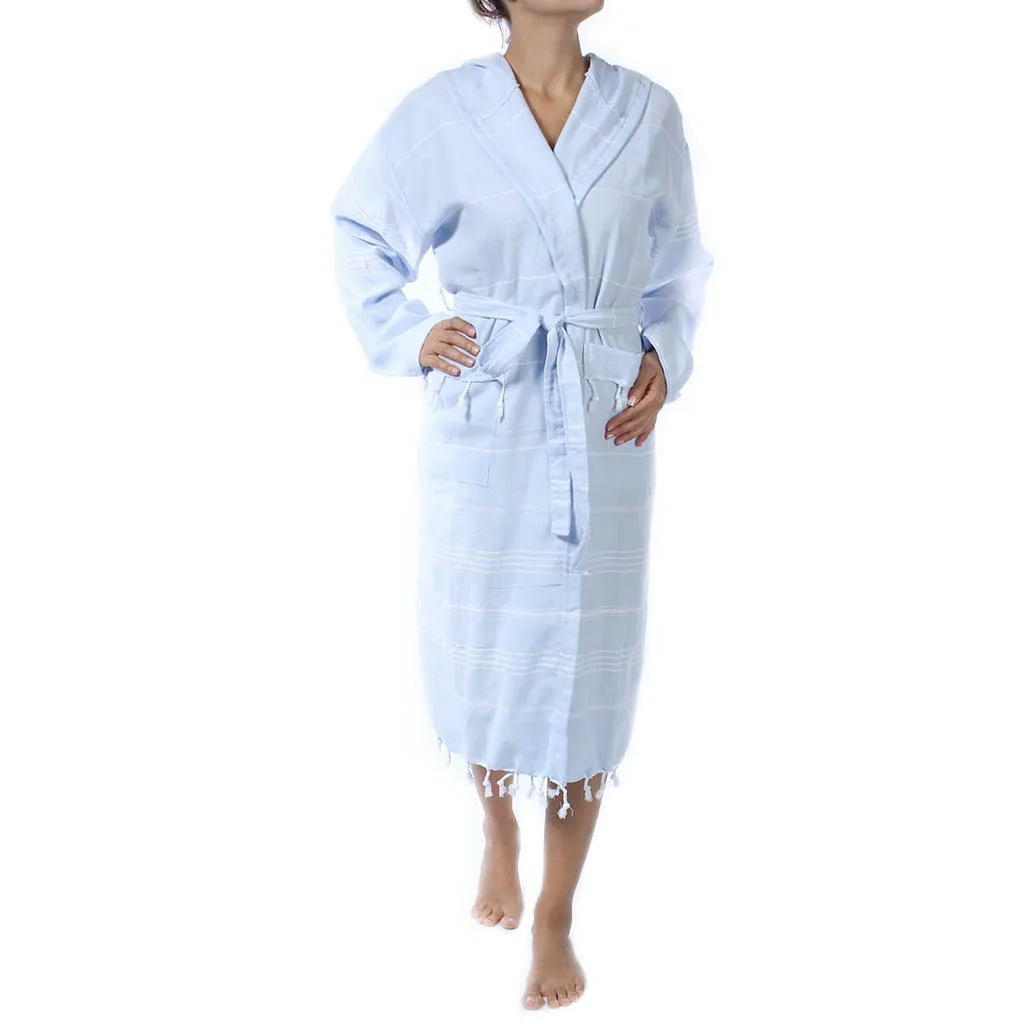 Pure Series Custom Logo Turkish Cotton Luxury Bathrobes for Women Men Lightweight Absorbent Hooded Hotel Robes with Tassels