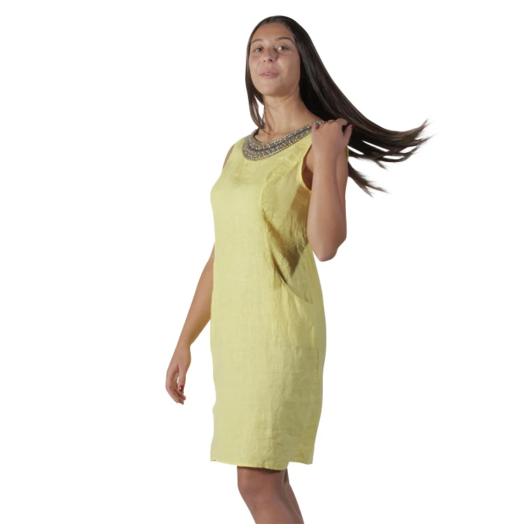 Newest Design Women Casual Linen Dress Pure Color Big Size Harajuku Dress