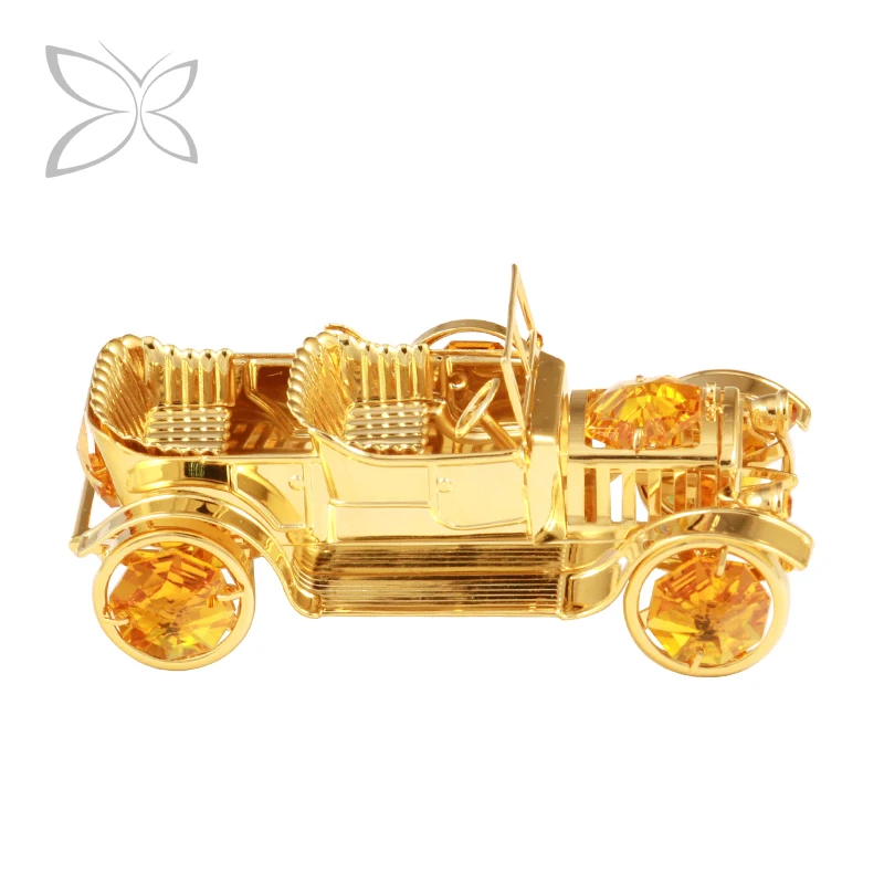 Crystocraft Fancy Gold Plated Metal Antique Car Decorated with Brilliant Cut Crystals Figurine Desk Top Decor