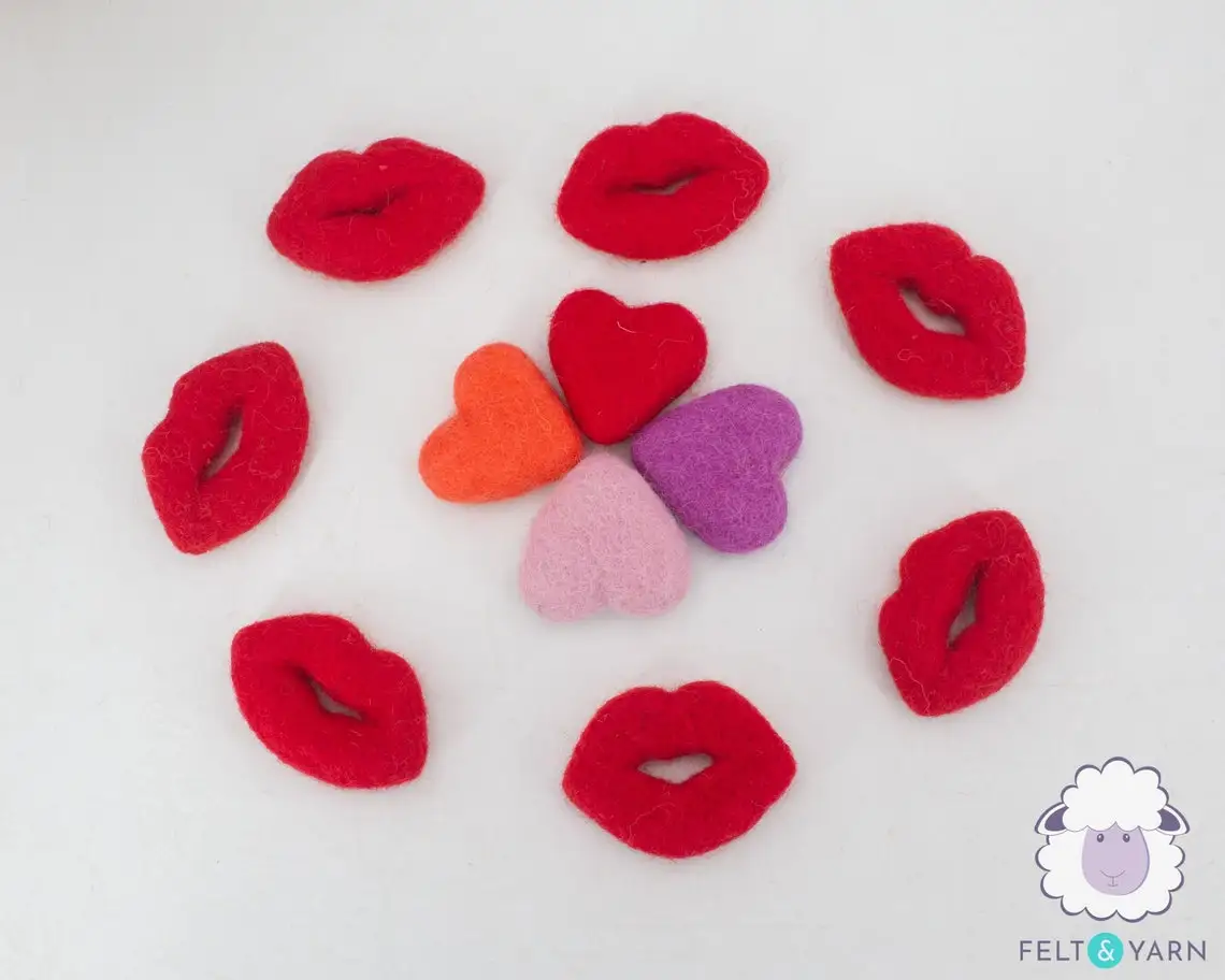 Red Lips Valentines Day Decor and Valentines Gift Fair Trade and Handmade Felt From Nepal