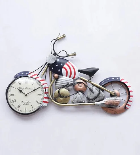 Newest US BIKE Amazon Hot Selling Custom Design Decorative Metal Vintage Design Antique Clock for Home Art WALL Decoration
