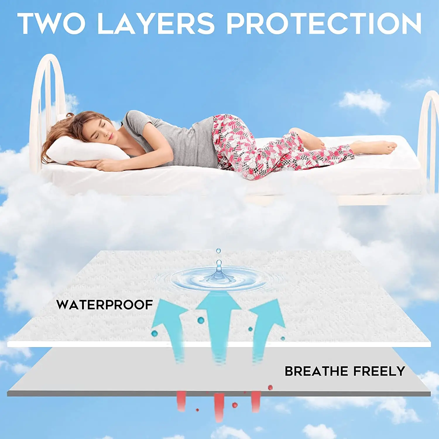 Водонепроницаемый бамбуковый чехол для матраса, протектор для матраса, воздухопроницаемая объемная воздушная ткань с глубоким белым карманом 8-21 дюйм