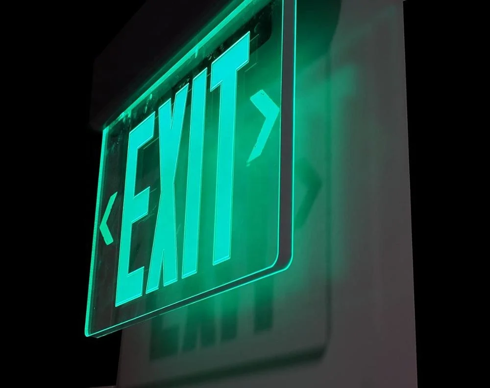 Edge Lit Brushed Aluminum Clear Emergency Exit Sign with backup rechargeable battery