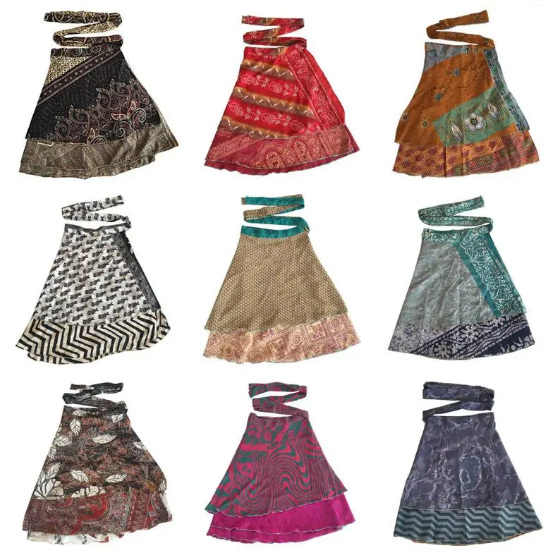  Short sarong wrap skirts vintage sari beach mini Vintage Silk Bohemian Hippie Beach Magic short Dress