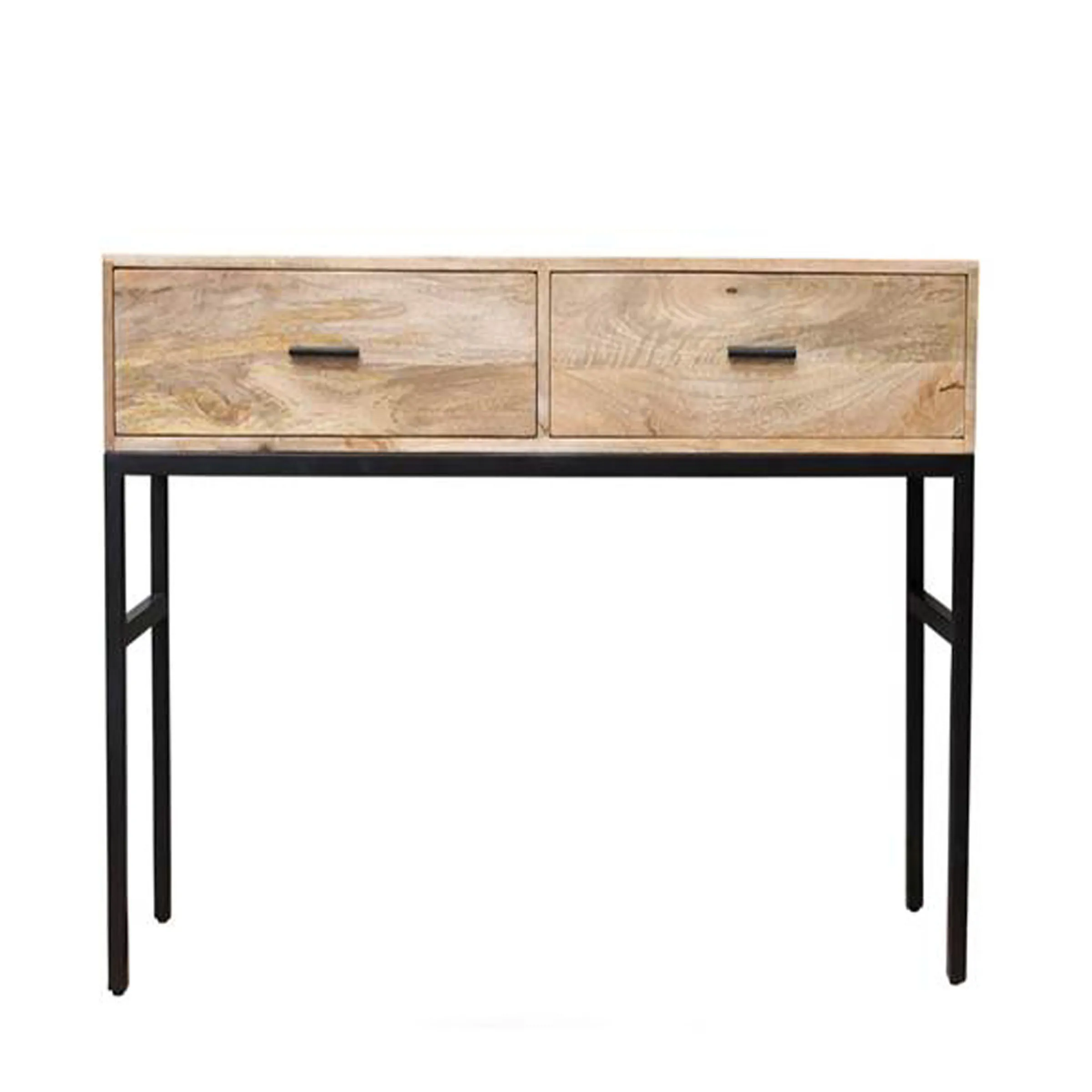 Console Table Entryway Sofa Table with 2 Drawers and Shelf Accent Storage with Sturdy Metal Frame for Living Room Mango Wood