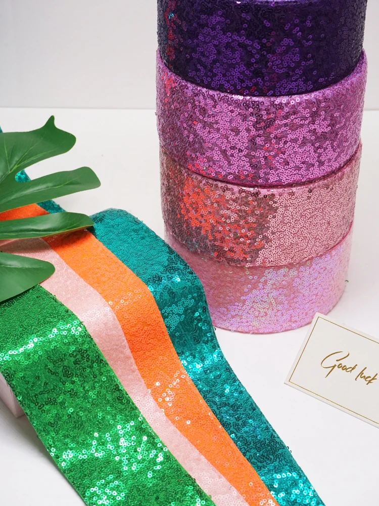 75mm Glitter Sequin fabric Ribbon for Hair Bows Headband Customize 25 yards Ribbons Yards Roll Wholesale DIY