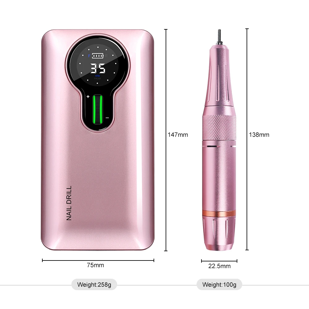 ANZUO Hot Sale Portable Cordless Nail Drill 35000rpm Pink Portable Electric Professional Nail Drill Machine