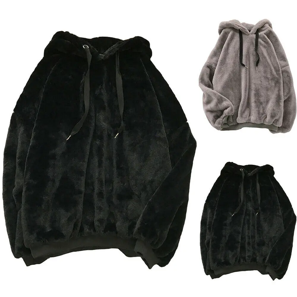 Men Winter Fluffy Hoodie Pullover Fleece Sweatshirt jumper with logo