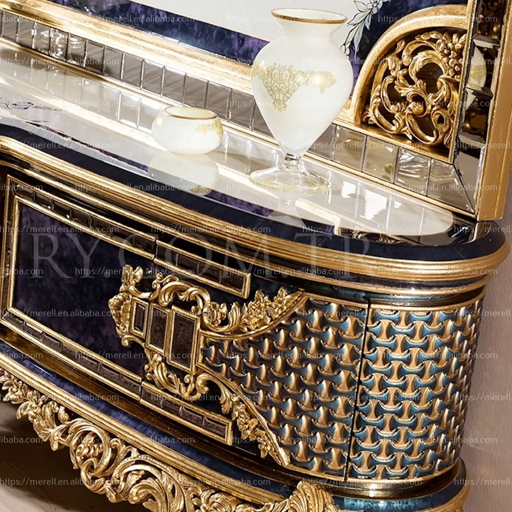 Grand Villa Royal Carved Wooden furniture  Baroque style European dining room table and chairs