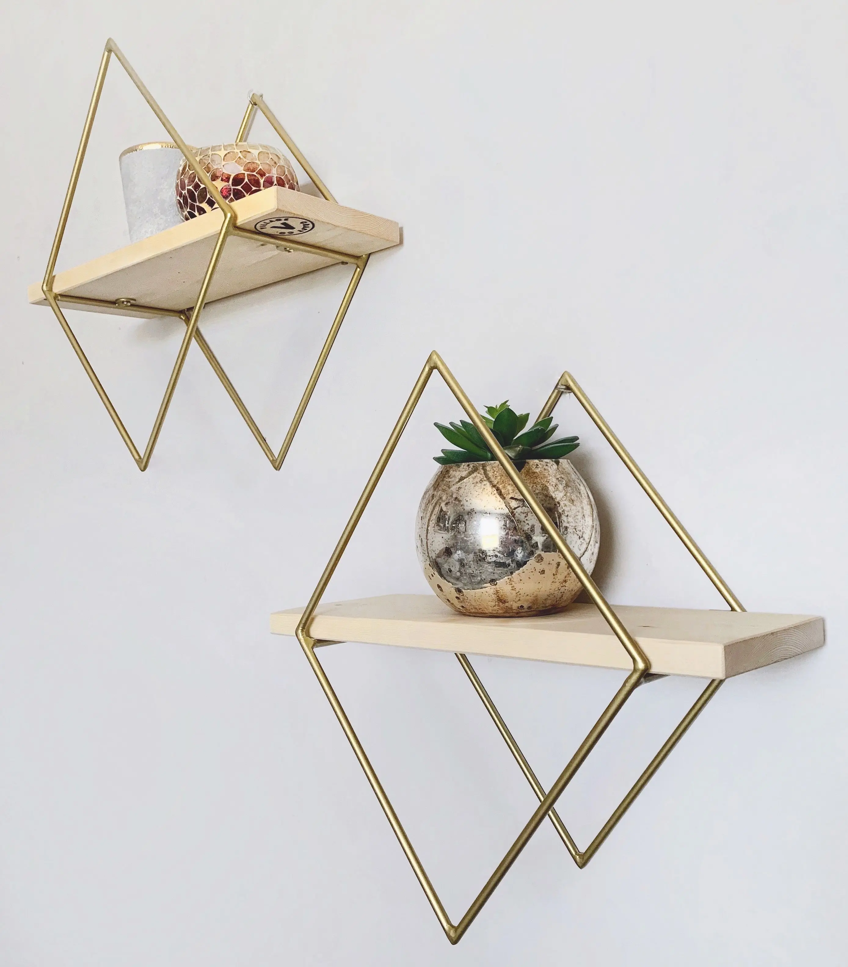 Classic Wooden Golden Wall Mounted Shelf Iron in Wire Living Room Bookshelf Storage Home Decor At Wholesale Price From India