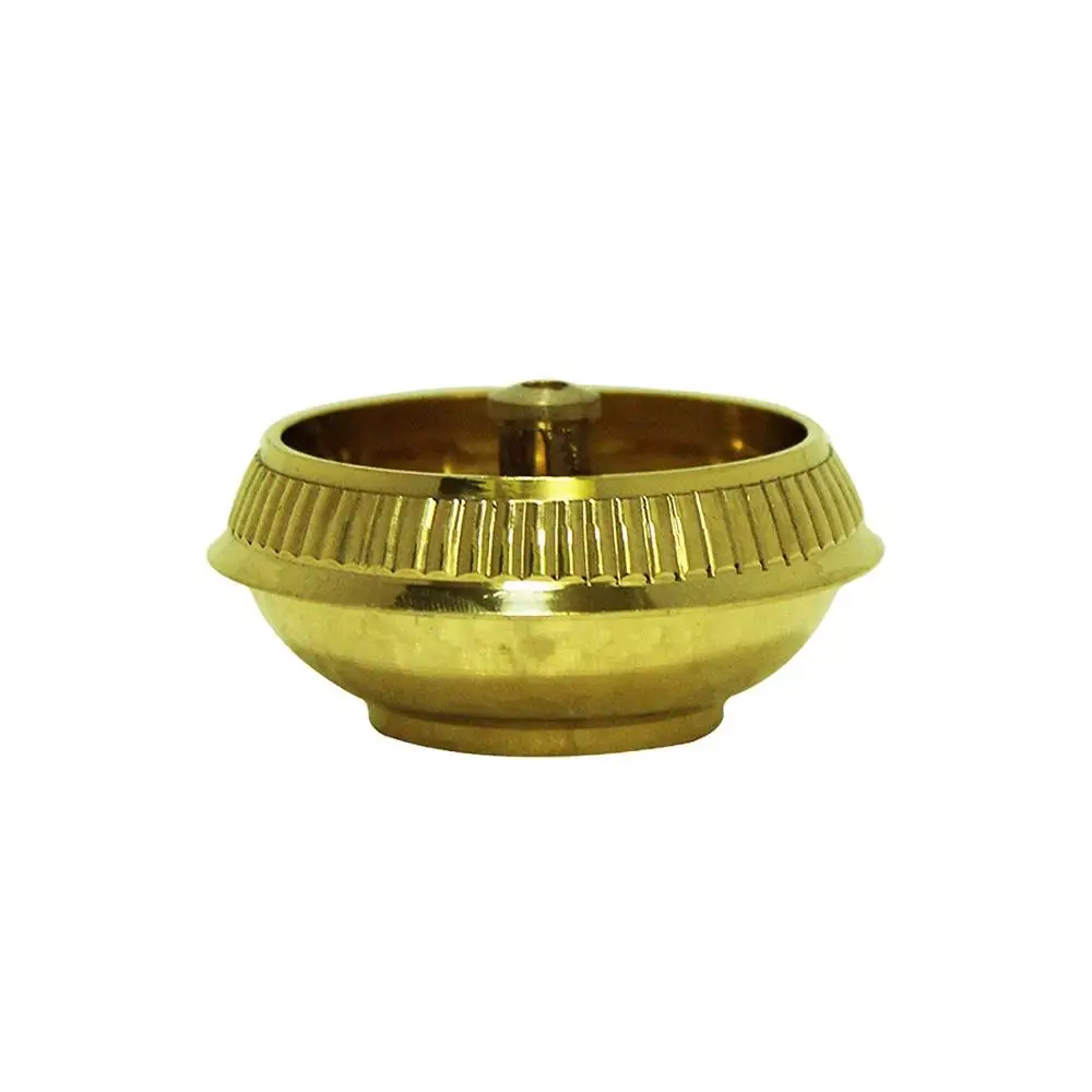 Decorative Handcrafted Indian Puja Brass Oil Lamp Golden Diya Lamp Engraved Design Dia - 2.5 Inch