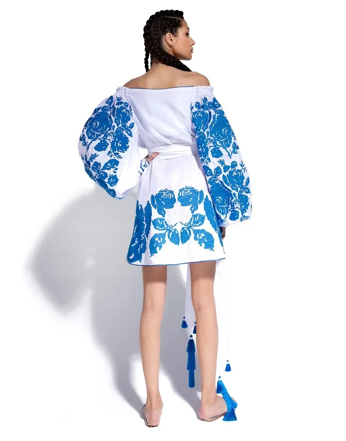 Best quality women 2021 Off Shoulder ukrainian wide cut casual dress sleeveless ukrainian dress with embroidery work