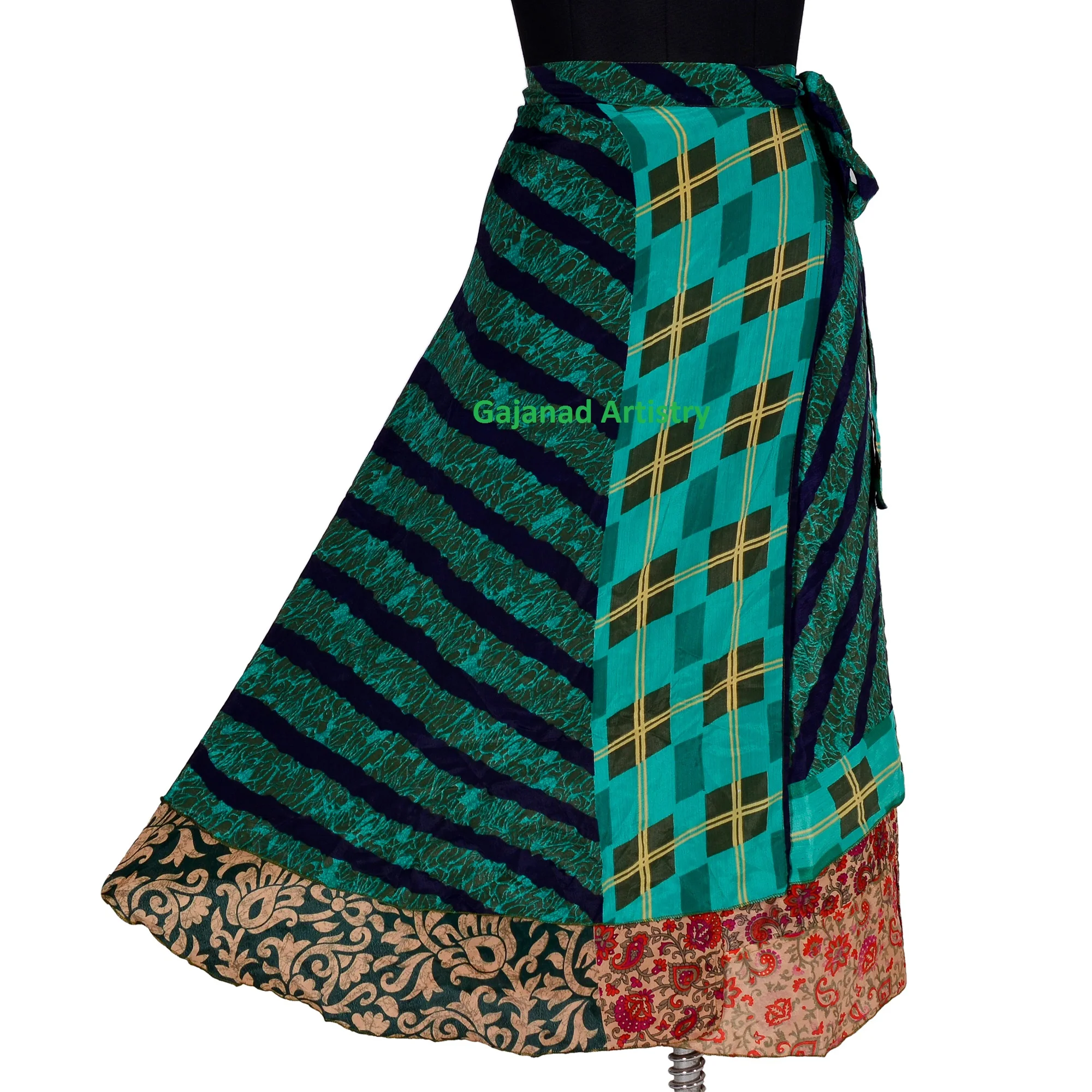 Wholesale Lots Sari silk wrap skirt Reversible and Lightweight Floaty Double layer skirt Long Skirts Ties