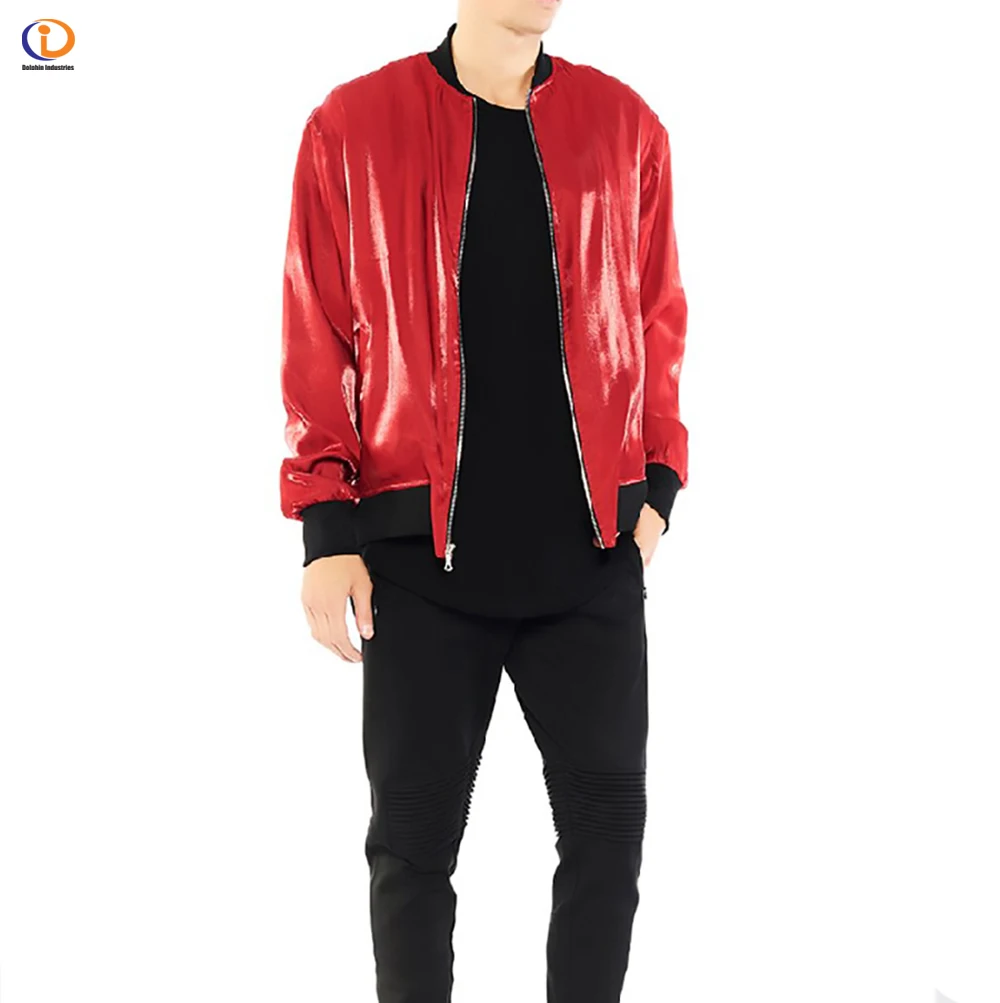 Hot New Mens Full Zip Plain Red Bomber Jacket Ribbed Collars, Cuffs And Waistband Bomber Jackets