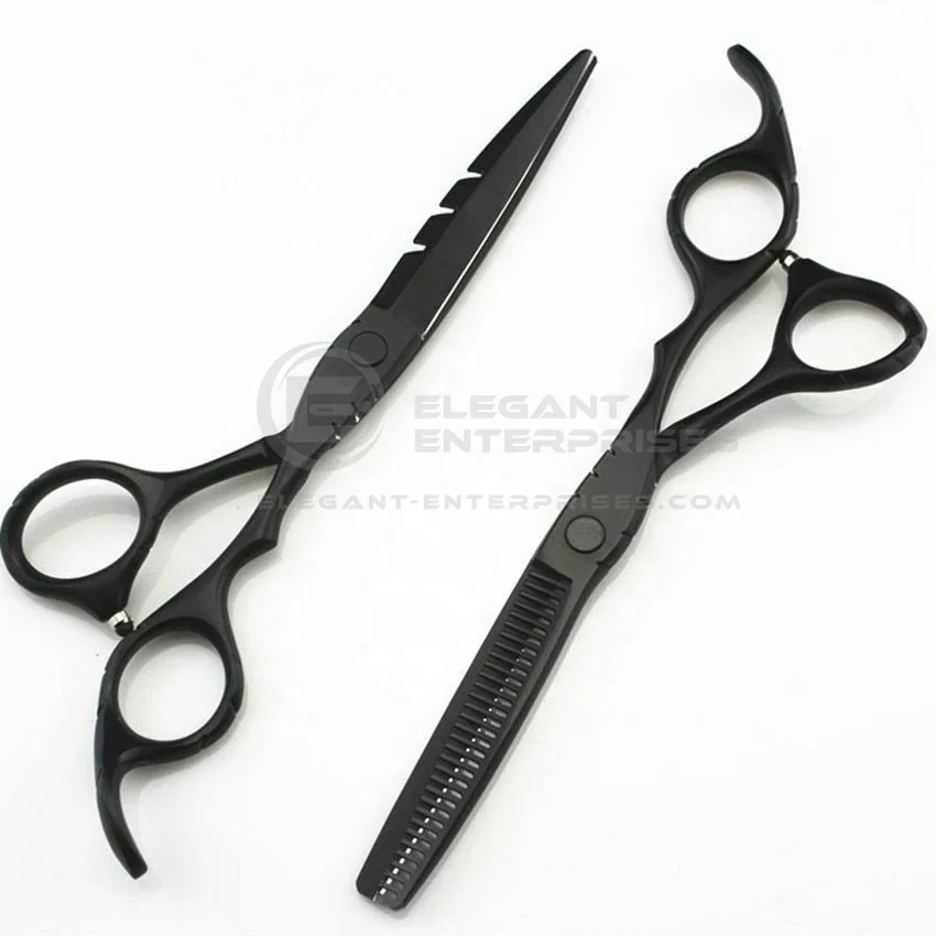 Matte Black Color High Quality Barber Scissor Professional Japanese Steel Thinning Scissor Hair Styling With Custom Brand Name