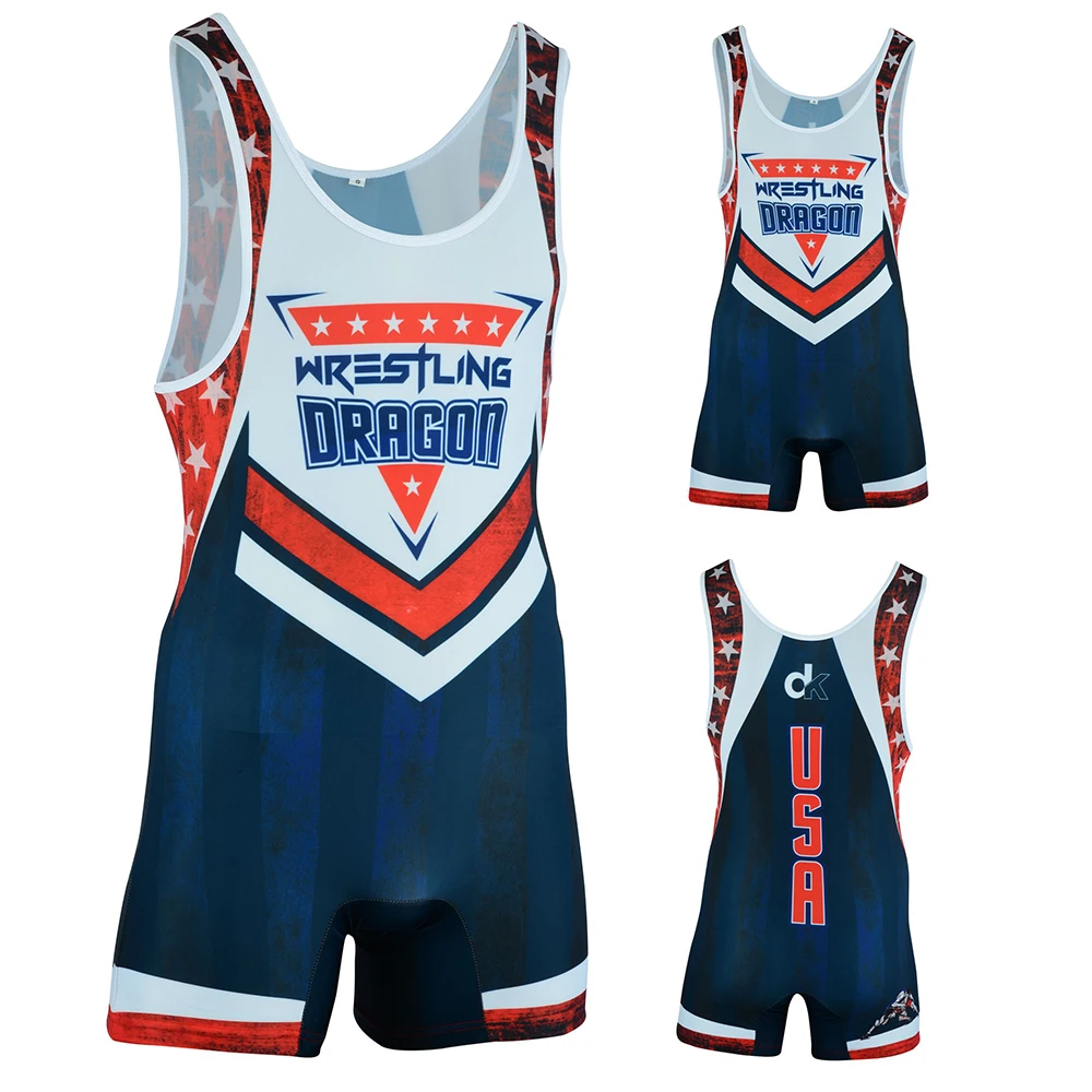 Wrestling Singlet 83 ADULT Wrestling Uniform Singlet, 100% Double Knit Polyester / Spandex USA Star Design